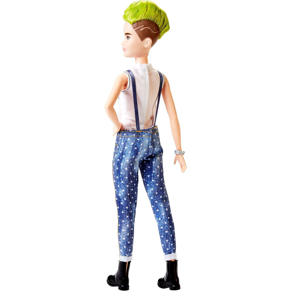 New in Box Barbie Fashionistas Doll  Green Striped Mohawk Wearing Denim Overalls